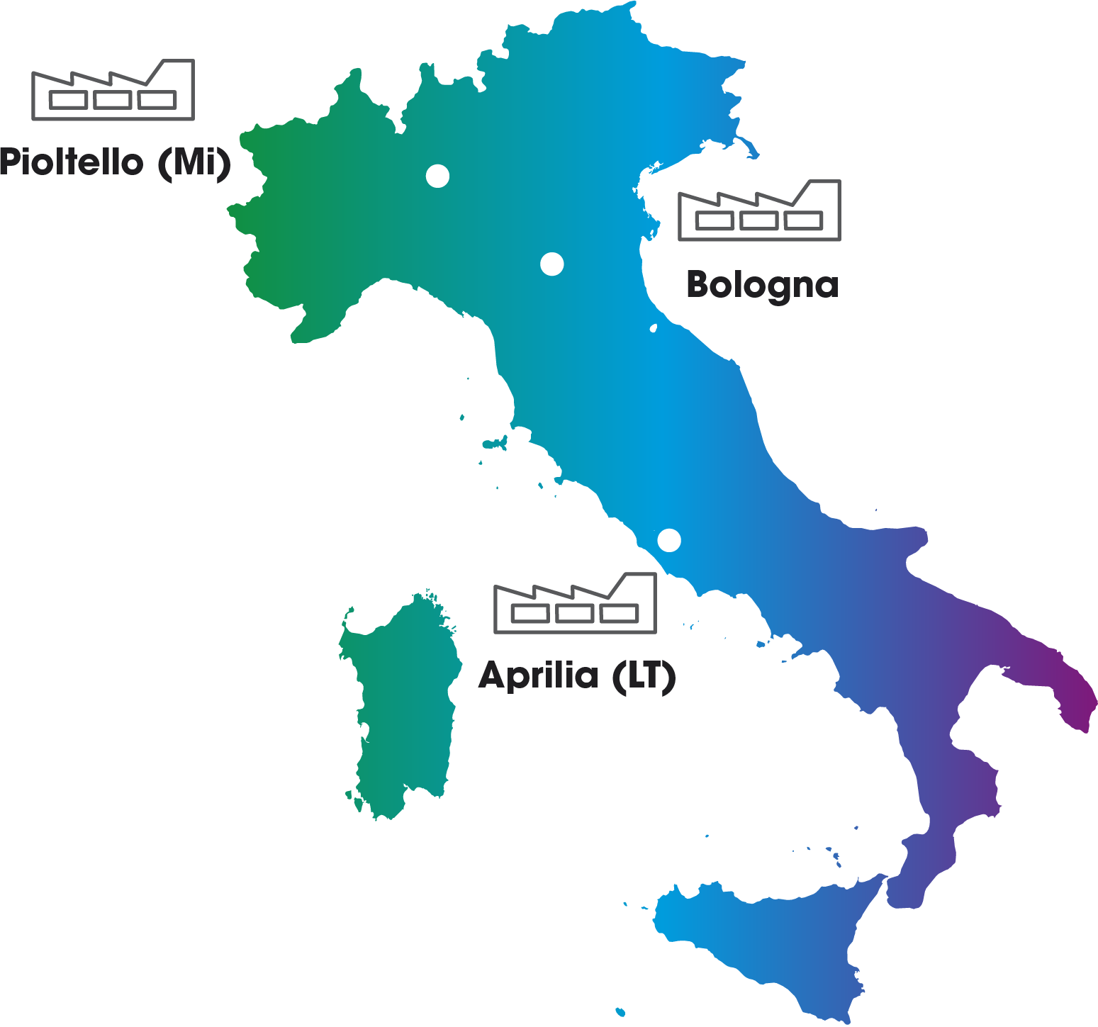 cartina-italia-sedi Cartina dell'Italia con sedi operative di GB Gnudi Bruno S.p.a.